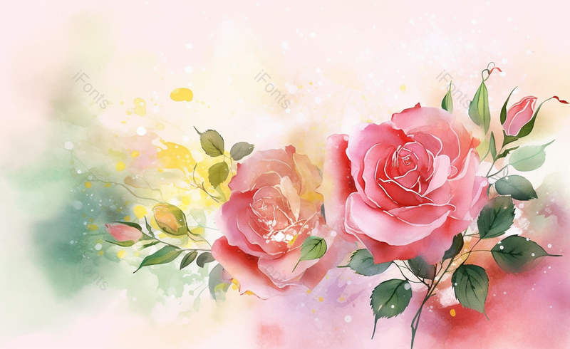 水彩风玫瑰花花卉植物情人节520背景图,插画/手绘图,插画/手绘图库,插画/手绘图下载,插画/手绘